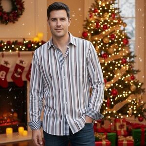 Tommy Bahama Men's Striped Cotton Shirt Large
